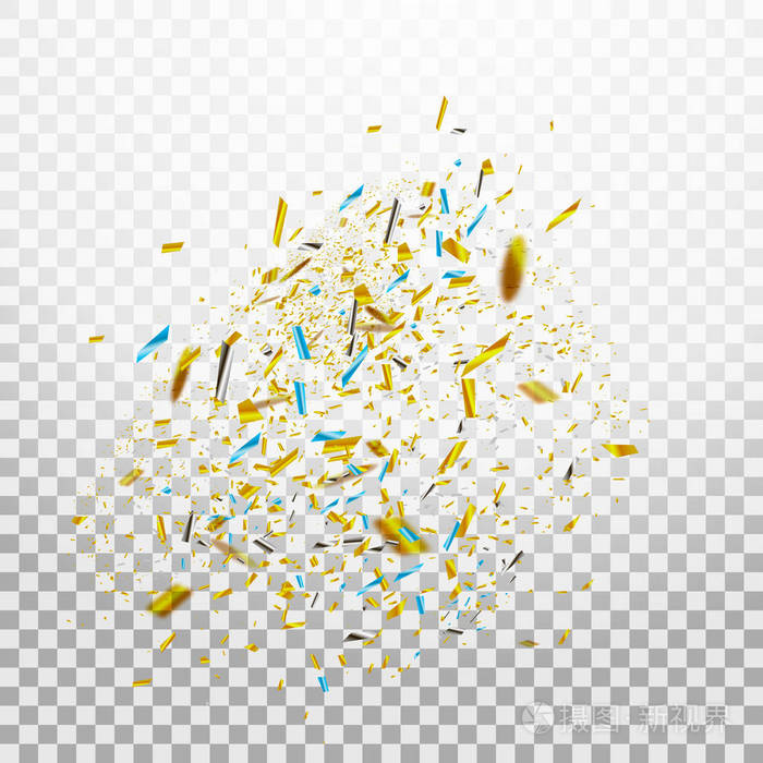 透明背景上孤立的明亮彩色纸屑.节日矢量图