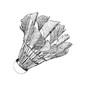 羽毛球羽毛羽毛球手中黑色线条的素描画照片