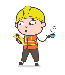 工程书在休息时间-可爱的卡通男工程师插图的书阅读照片