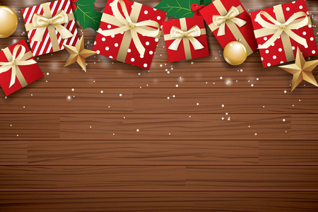 圣诞快乐背景设计模板。礼品盒和黄金