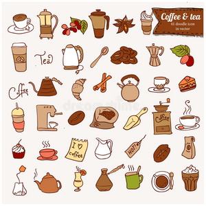 杜奥德尔咖啡和茶c图标集。