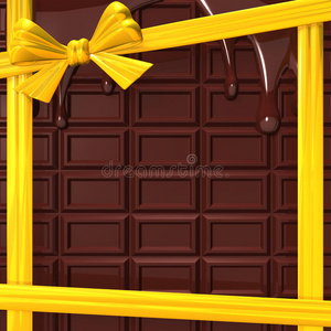 以黄丝带为背景的融化巧克力图片