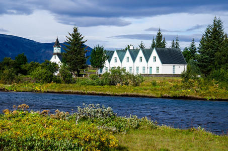冰岛thingvellir国家公园的教堂和议会大楼