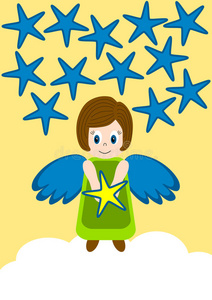 天使把星星捧在云上照片