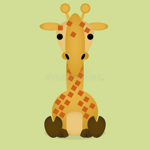 矢量卡通可爱的小长颈鹿独自坐着
