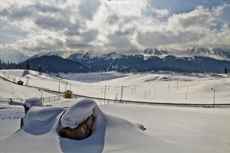 印度.国家查谟和克什米尔雪小块在2need需要阶段采用古尔马格.