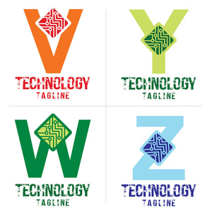 字母Vywz标志技术设计矢量。