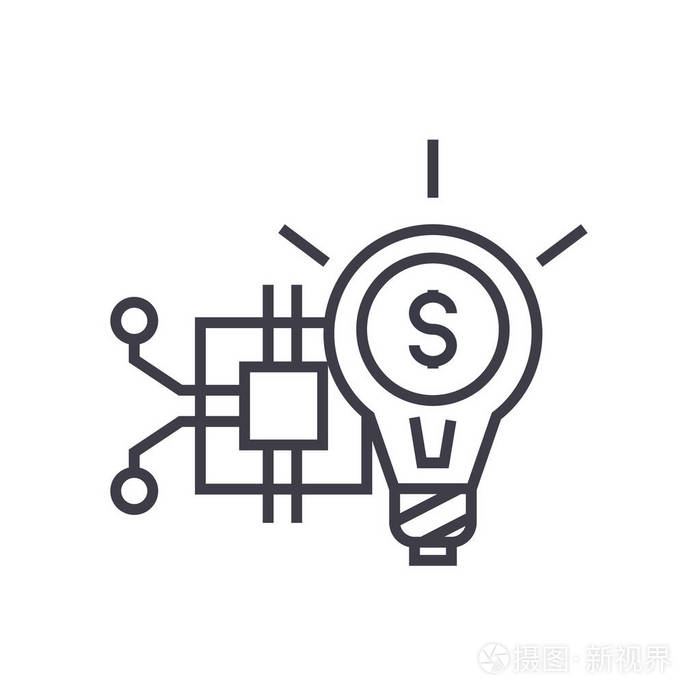 创新技术概念矢量细线图标符号标志孤立背景图