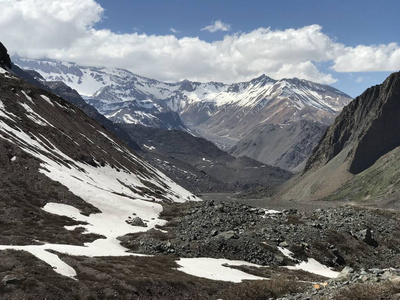 山雪与谷在智利圣地亚哥举行的景观