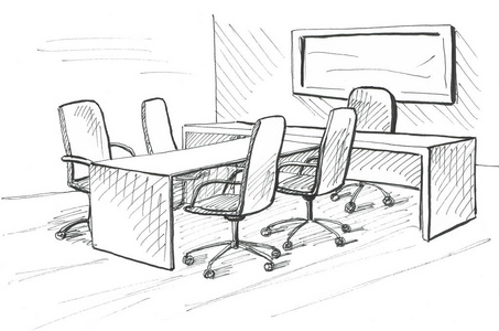 手绘厨房家具用钢笔素描