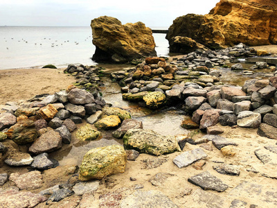 沙滩上的风化石头