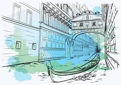 叹息桥, 威尼斯, 水彩设计