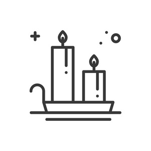 圣诞蜡烛线轮廓图标。新的一年两个燃烧的蜡烛, 明亮的火焰。轻烧蜡。矢量简单的冬季圣诞设计。徽标插图。平面符号, 标志, 象形。细