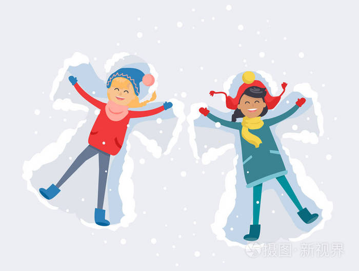 最好的朋友.女孩做雪天使例证