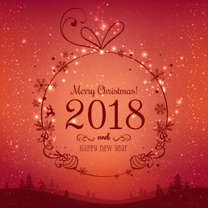 闪亮的圣诞球圣诞节2018和新年在红色的背景与光, 星星, 雪花。节日贺卡。矢量 eps 插图