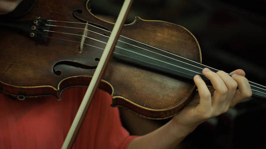 女孩的手,指板小提琴照片