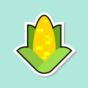 玉米贴纸蓝色背景五颜六色的蔬菜图标