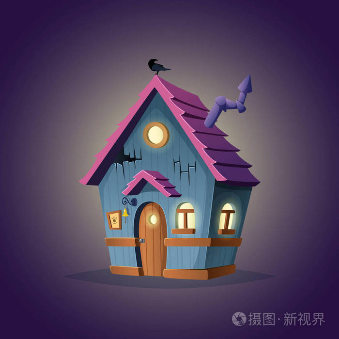 卡通插画女巫的房子.概念向量图