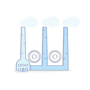工厂生产和开发技术回收或行业概念。 平面轮廓矢量插图的网页设计。 优质的概念。