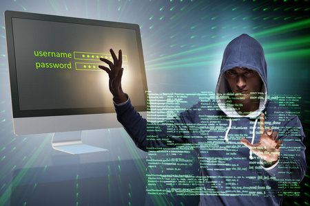 连帽的黑客在数据计算机安全概念