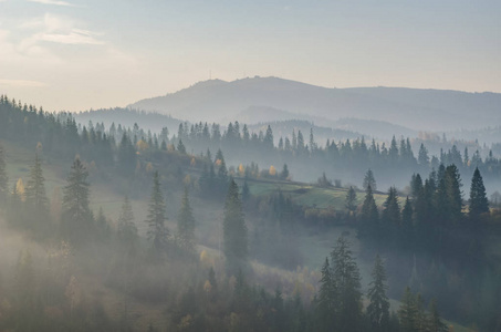 乌克兰喀尔巴阡山秋雾季节图片