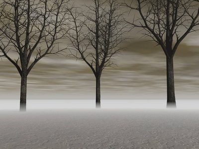 带有树木剪影的景观图像3d 渲染