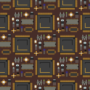 计算机芯片技术处理器电路主板信息系统无缝图案背景矢量图