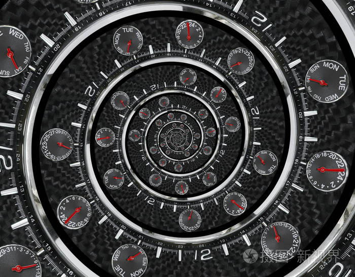 超现实主义时钟黑钟手表抽象分形背景时尚时钟纹理模式概念时间螺旋.