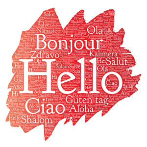 矢量的概念或概念刷油漆你好或国际旅游词云在不同的语言或多种语言的