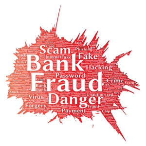 概念的银行欺诈付款骗局危险油漆刷字云孤立的背景。拼贴的密码被窃取 病毒伪造身份 非法交易或身份盗窃概念