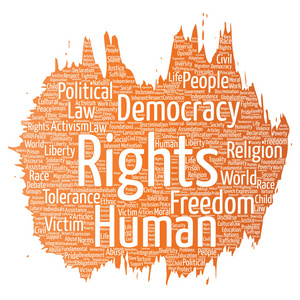 向量概念人权政治自由，民主油漆刷字云分离背景。拼贴的人类宽容 法律原则 人民司法或歧视的概念