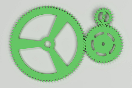 白色背景上的绿色齿轮和轮齿集