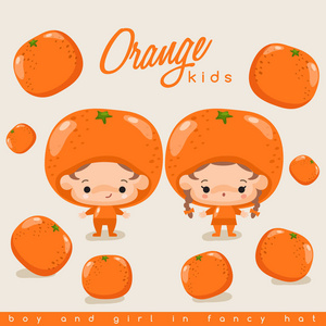 男孩和女孩佩带橙色帽子