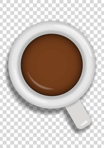 一个现实的咖啡杯的顶部视图, 在透明背景下隔离。矢量插图