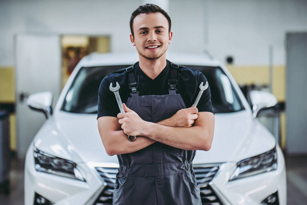 英俊的汽车维修技工图片