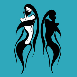 东部妇女剪影.手绘矢量插图照片