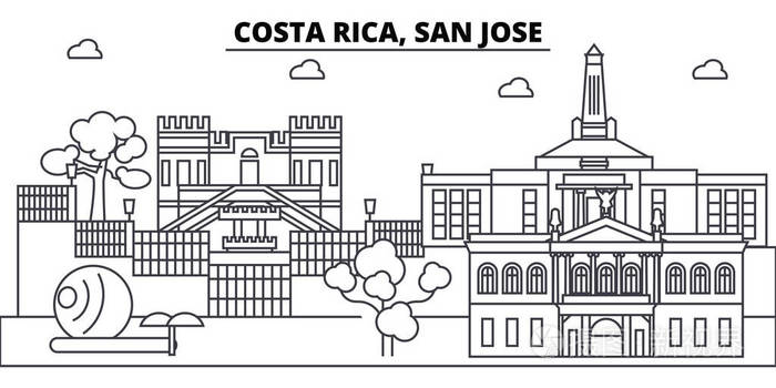 哥斯达黎加, 圣何塞建筑天际线建筑, 剪影, 轮廓景观, 地标.