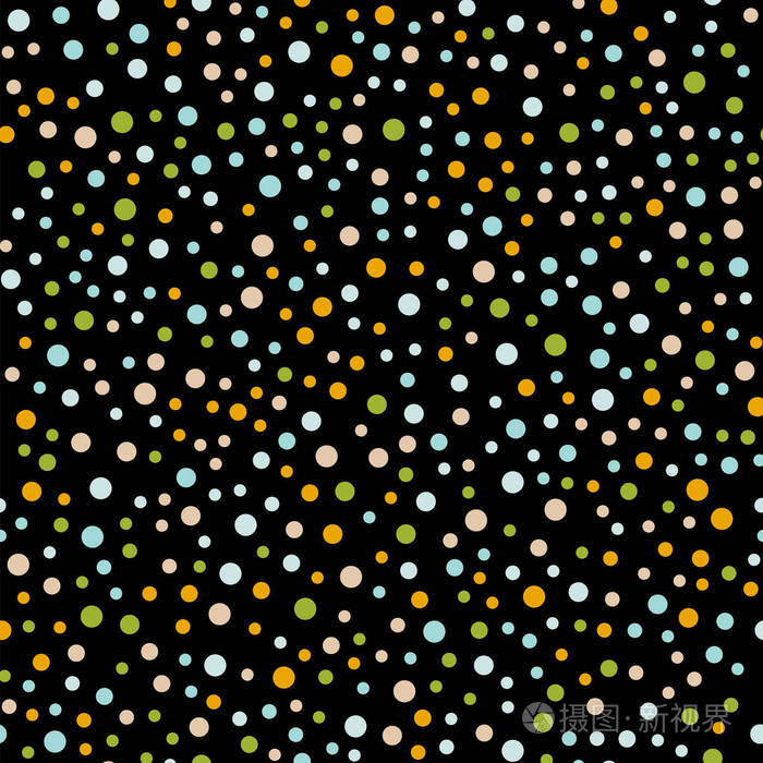 五颜六色的圆点在黑色1背景的无缝模式惊人的经典彩色波尔卡圆点