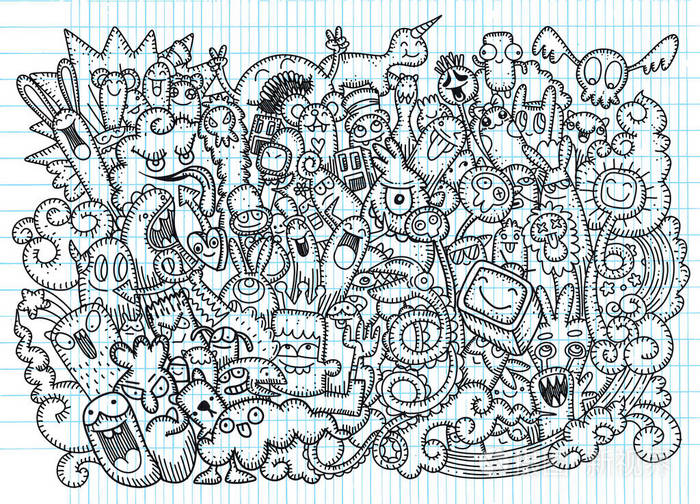 矢量插图的涂鸦可爱的怪物背景, 手绘