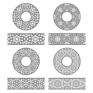 花边矢量画笔模板和东方复古风格的圆形装饰品