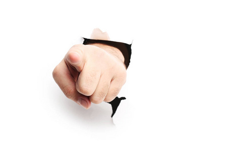 手势,男人握紧的拳头,准备冲冲床上白色孤立的手掌上手冲拳白色象征