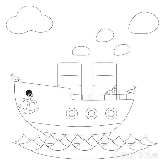 复古蒸汽船黑白矢量海报插画-正版商用图片0zsuso-摄图新视界