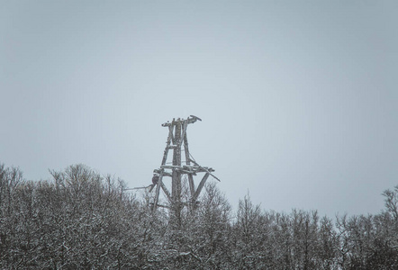 挪威中部有一个古老的铜矿, 雪景。第一次下雪的仙人掌矿区。历史悠久的景观