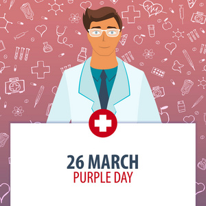 3月26日。紫色的一天。医疗假期。媒介医学例证