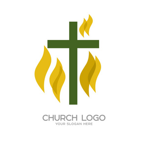 基督教符号.耶稣的十字架与圣灵的火焰照片