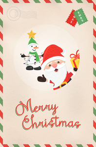 圣诞复古圣诞老人和雪人明信片