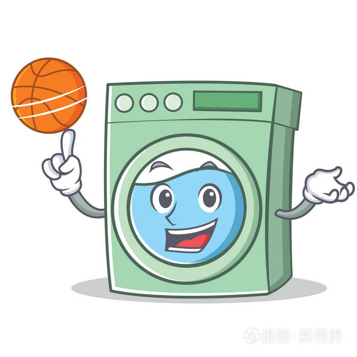 打篮球洗衣机卡通人物插画-正版商用图片0zt5v5-摄图新视界