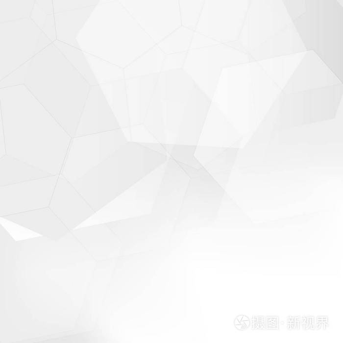 白色背景的灰色渐变六边形柔和的光线模糊矢量插图