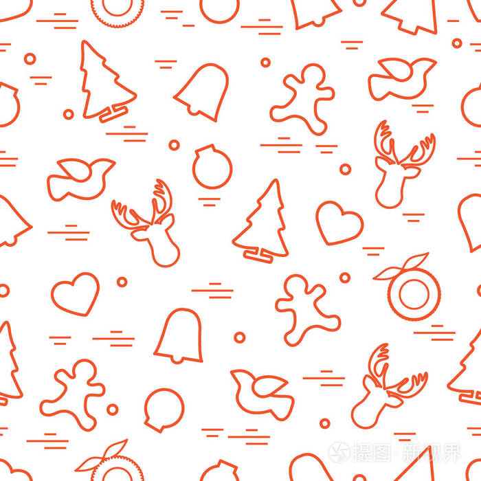 可爱的矢量花纹的不同新年和圣诞符号