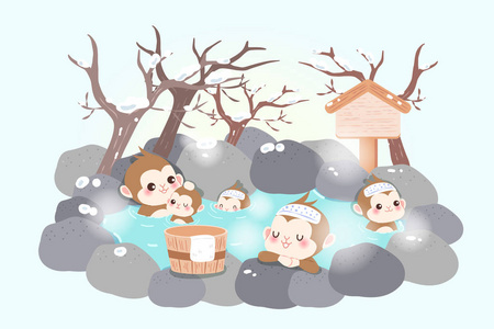 猴子温泉图片-猴子温泉素材-猴子温泉插画-摄图新视界